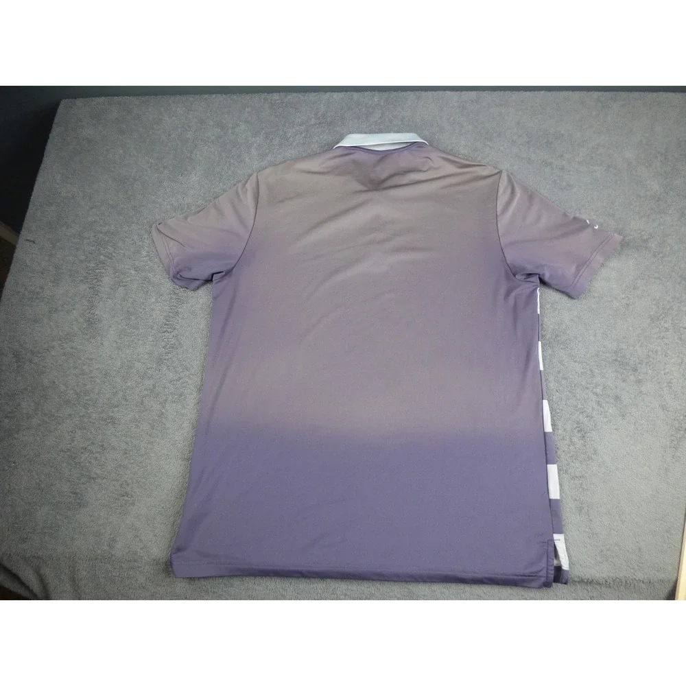 Adidas Golf Mens Large Purple Striped Polo Shirt Memphis National Logo Short Slv